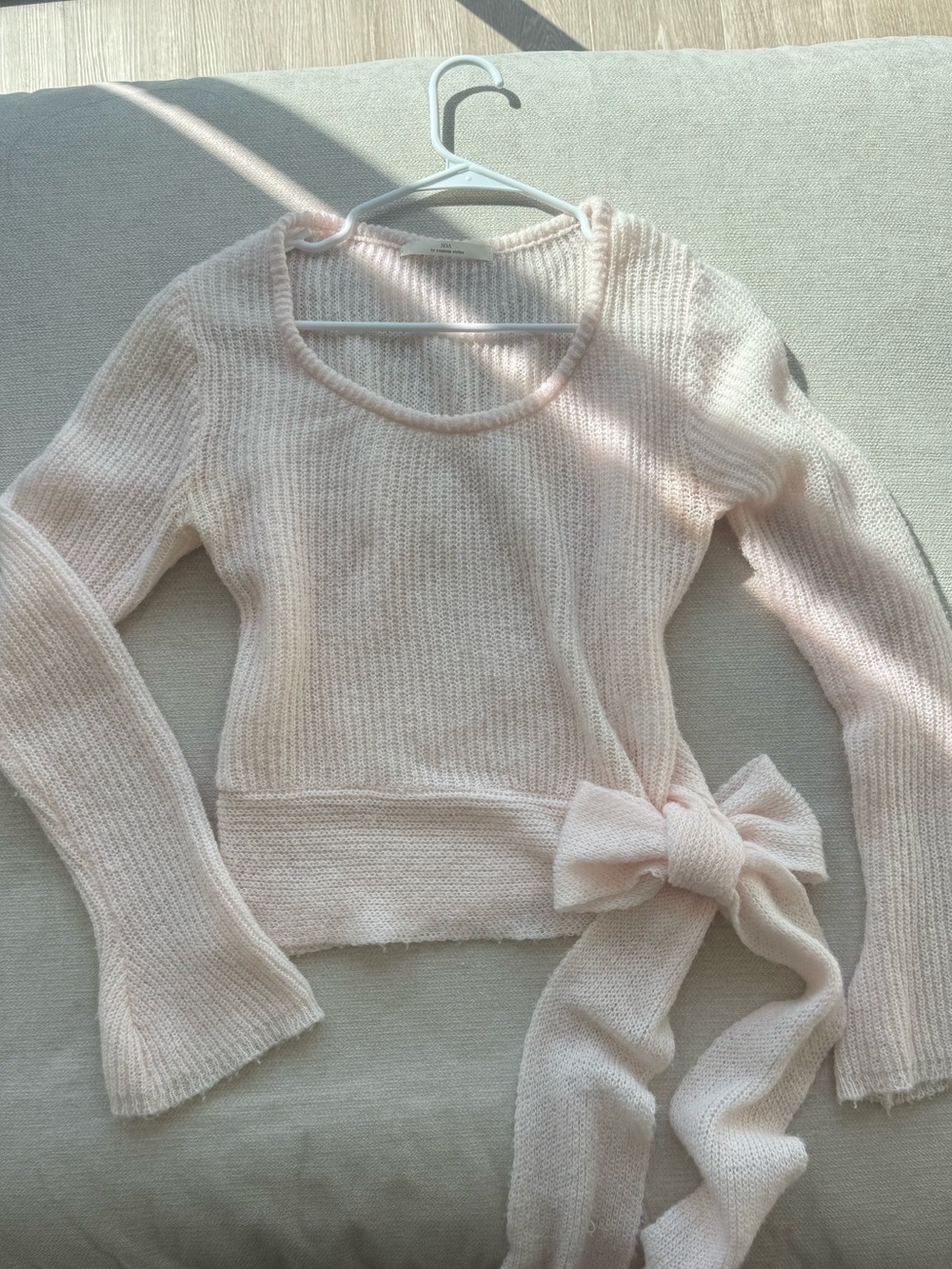 Soft baby pink Knit Sweater with wrap bow - Light Blush